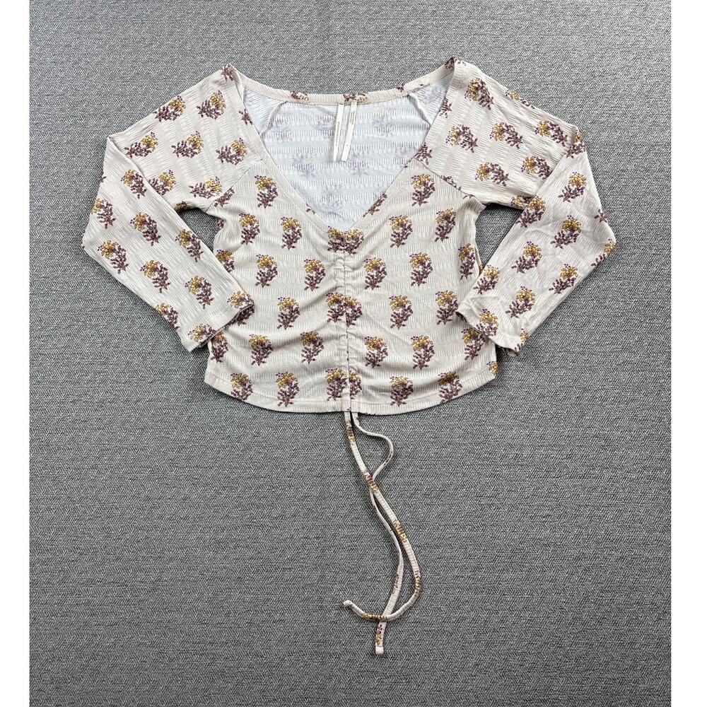 by Anthropologie Sz S Floral Crop Top Y2K Style Cream Color Preppy